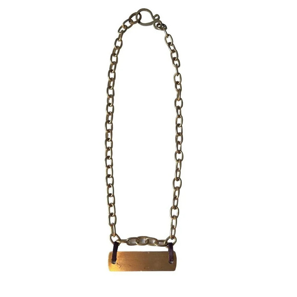 Brass Chain Link Nameplate Necklace - Picture 3 of 8